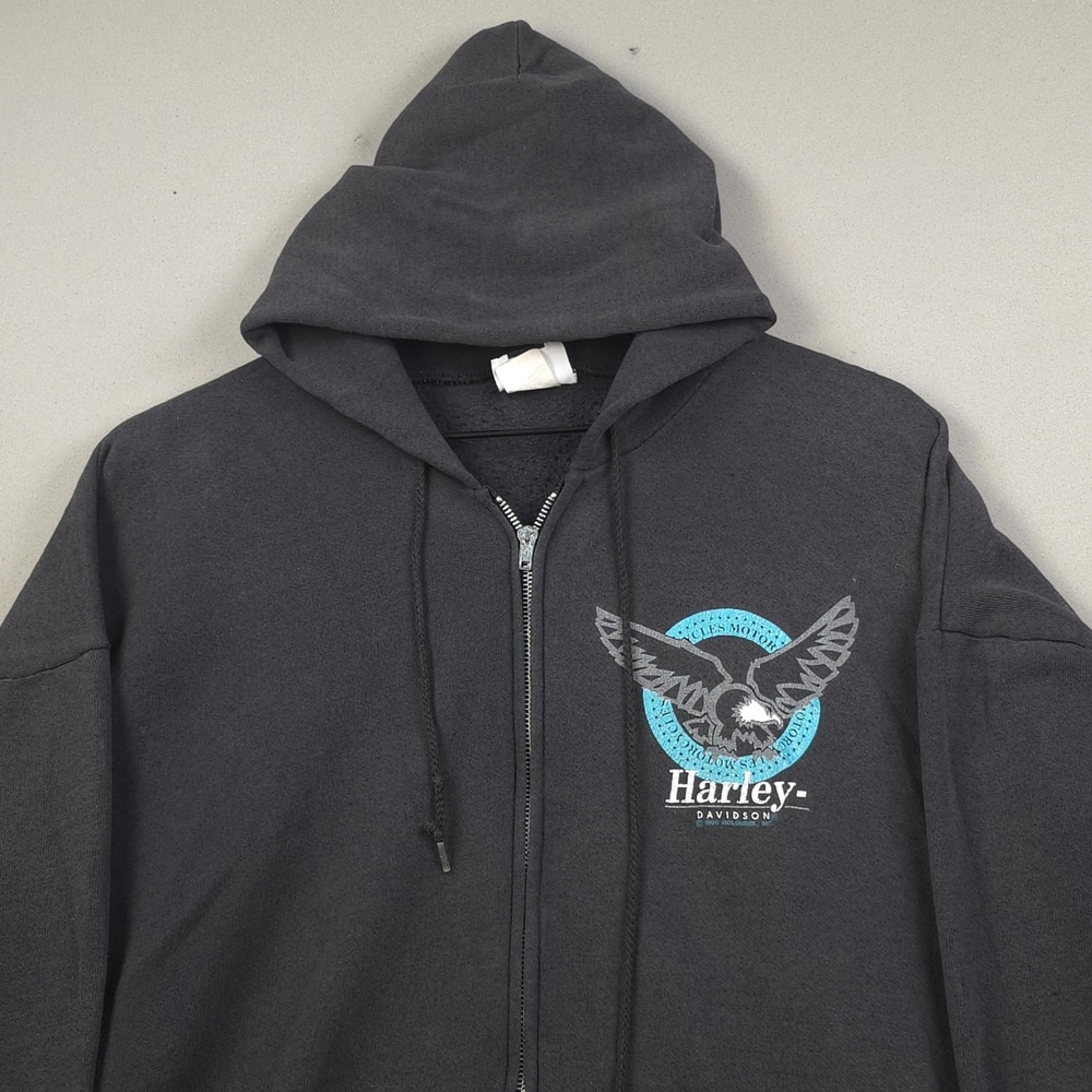 Vintage 90s Harley Davidson Laugermans York PA Zip Hoodie Mens XL Black USA Made